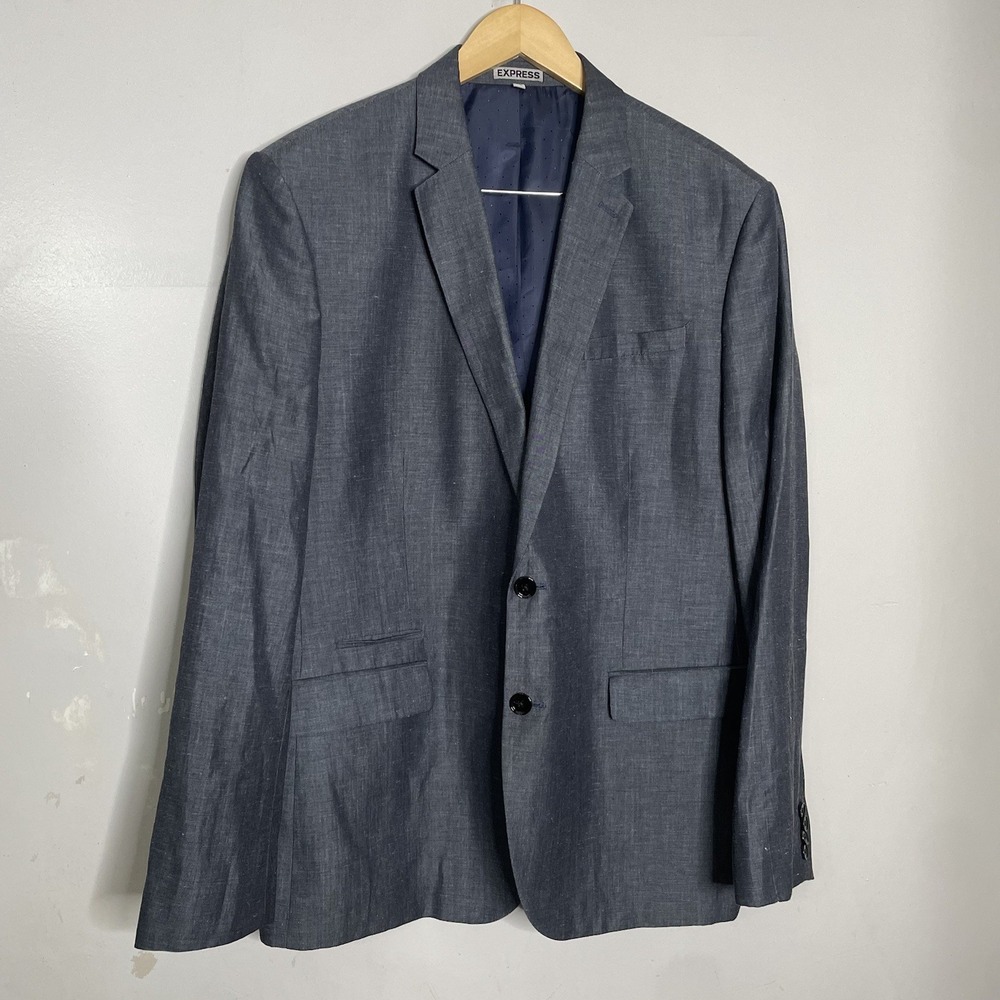 Express Photographer Mens Sport Coat Blazer Linen‎ Wool Chambray Fitted 46R